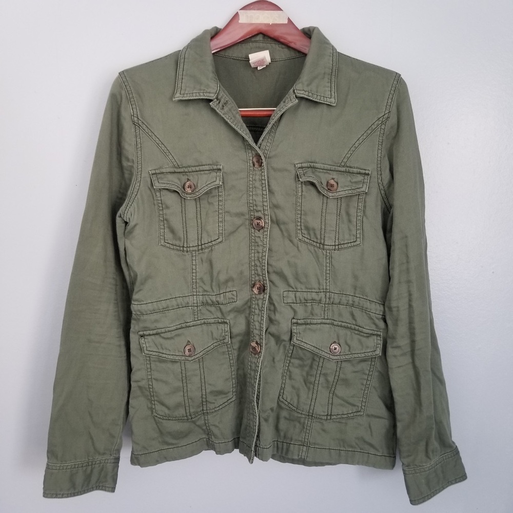 Army Green Lightweight Utility Jacket Cinch Waist